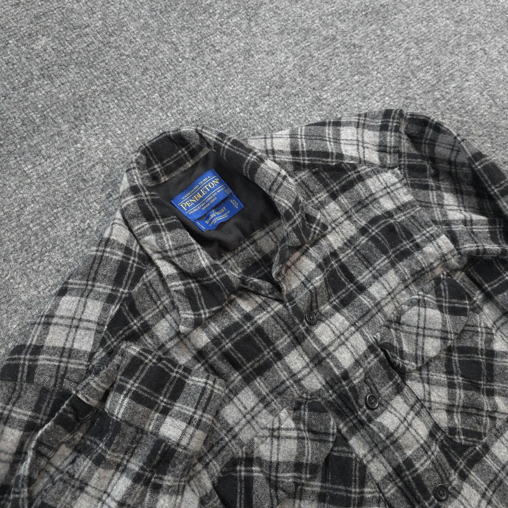 Pendleton Shirt Mens Small Gray Plaid Wool Board Shirt Douglas Tartan Loop Camp